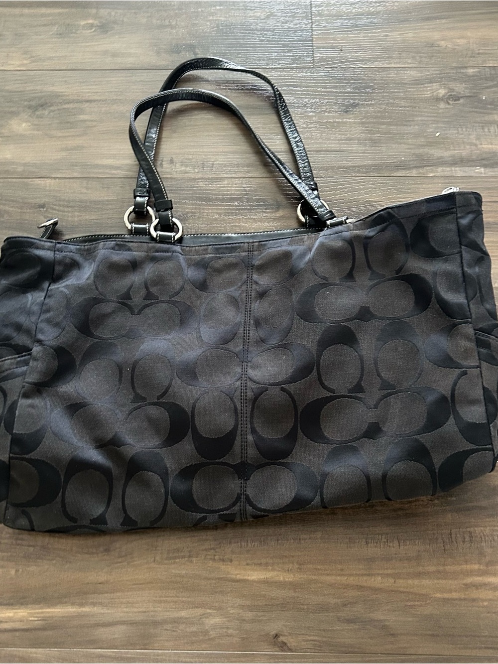 Coach Black Signature Jacquard Tote with Leather Handles - Picture 2 of 6